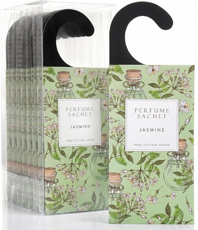 ROSE COTTAGE Large 12 Packs Jasmine Hanging Closet Deodorizer Air Freshener Long Lasting Scented Sachets Smell Goods for House