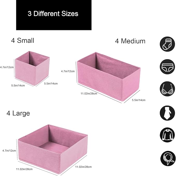 Drawer Organizer,12Pcs Dresser Drawer Organizers Foldable Closet Organization and Storage Dividers for Underwear, Sock, Baby Closet Organizer(Pink)