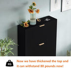 Shoe Cabinet Storage,Modern Freestanding Organizer with 3 Flip Drawers,Narrow Shoe Rack Cabinet for Entryway,Black