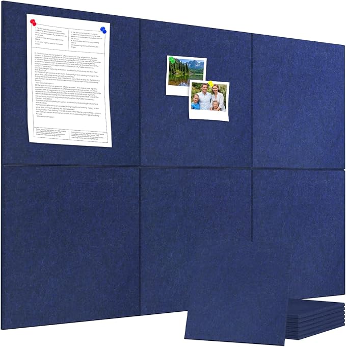 Large Cork Board Alternative 36" X 24" Bulletin Board - 6 Pack Removable Felt Wall Tiles with 20 pushpins, Large Cork Boards for Walls Cork Board for Office Pin Board Tack Board - Denim Blue