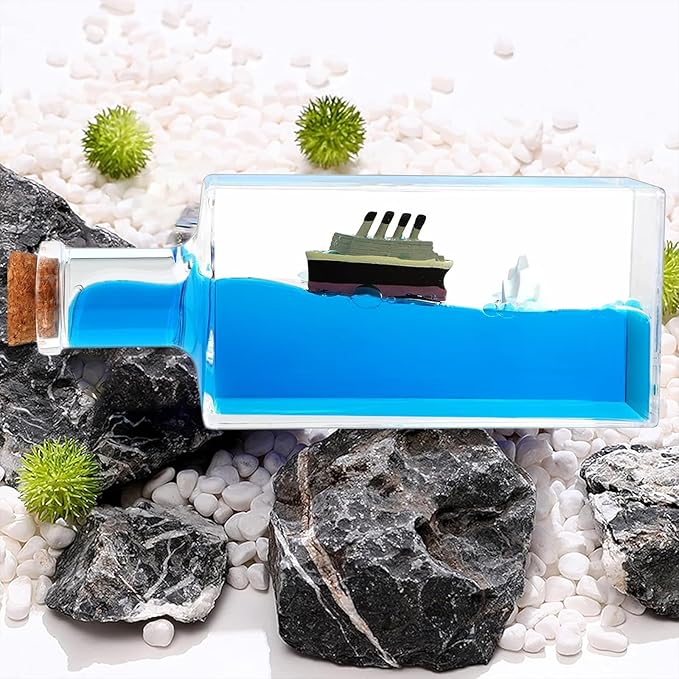 Unsinkable Boat Anime Pirate Ship in a Bottle Box, Cruise Ship Fluid Drift Bottle Non Sinking Ship Model Decorations Desk Decor Ornaments for Boys Girls Fans Gifts (Blue-a)