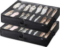VEVOR Under Bed Shoe Storage Organizer, Set of 2, Total 32 Compartments, Underbed Shoes Closet Storage Solution with Clear Window, Breathable, Foldable Fabric Container Box with Reinforced Handles