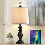 PARTPHONER Traditional Table Lamp Set of 2, Rustic Farmhouse Table Lamps for Living Room Bedroom, 22" Bedside Desk Lamps Vintage Nightstand Lamps with Linen Shades, Black