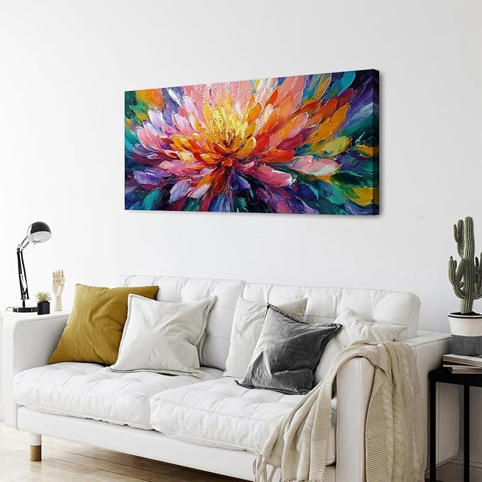 Abstract Lotus Wall Art Zen Wall Decor Large Colorful Lotus Flower Pictures for Bedroom Yoga Spa Room Abstract Blossom Floral Canvas Prints Meditation Artwork for Living Room Home Decorations 24x48"