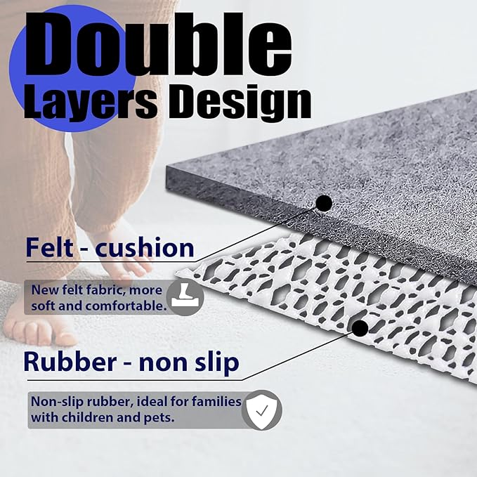 Non Slip Rug Pad Grippers - 6x9 Ft, 1/4" Thick, Felt + Rubber Double Layers Area Carpet Mat Tap, Provides Protection and Cushioning for Hardwood or Tile Floors
