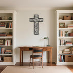 Black Metal Cross Wall Decor Iron Christian Cross for Home Church, Hollow Out Artistic Hanging Ornament, Crosses Wall Decor for Living Room, Bedroom, Decorative Thankful Religious Gift 35.4x23.5 inch