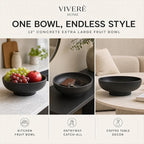 12" Concrete Extra Large Fruit bowl for Kitchen Counter, Coffee Table Decor, Decorative Key Bowl, Home Décor Accents, Kitchen Counter Decor Black