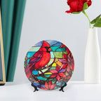 Decorative Plates, Cardinal Bird Stained Glass Design Display Plate for Home Office Kitchen Table Decor Porcelain Plates 6 Inch, Gifts for Loss of Loved