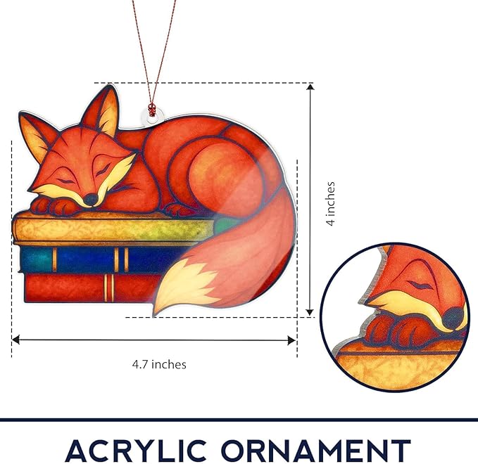 Fox Ornaments for Christmas Tree, Christmas Ornaments 2026, Fox Ornament Gift for Librarian, Bookworm, Reading Lover, Teacher, Decoration Hanging Ornament Gifts for Book Lovers, Book Gift