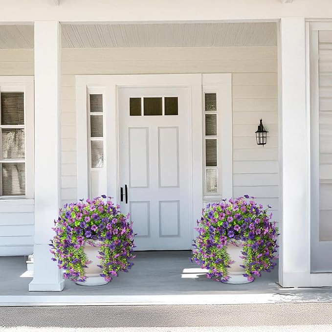 Artificial Hanging Flowers for Outdoors Spring Decoration, 2PCS Silk Fake Daisy Realistic Outdoor Flowers UV Resistant Porch Patio Window Yard Decor(Dark Orchid)