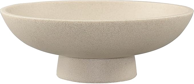 LIN CHUAN Modern Resin Pedestal Bowl – Large Fruit Bowl for Kitchen Counter, Catch All Bowl for Entryway Table, Stylish Key Bowl & Dining Centerpiece, Beige