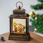 Christmas Snow Globe Lantern Water Nativity Scene & Manger Scene with Music & Timer, USB Lined/Battery Operated Lighted Lantern for Christmas Festival Decoration Gifts