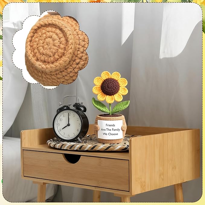 Wavwavw 6 Pcs Friends Gifts for Women, Galentines Graduation Handmade Sunflower Crochet Doll with Positive Card for Female Birthday BFF Bestie Gifts (Friends)