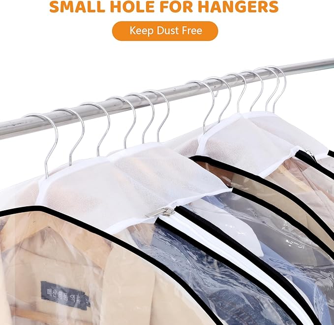 4 Pack Full Clear Garment Bags with Side Zipper, 50" Clothes Covers with 10" Gusset, Transparent Hanging Suit & Coat Covers for Closet Storage, Jackets, Dresses, Windbreakers