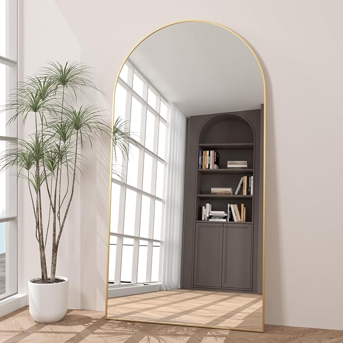 Arched Full Length Mirror Standing Mirror with Stand 78” x 38“ Large Wall Mirrors Gold Hanging Standing or Leaning Against the Wall for Bedroom Entryway
