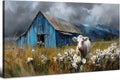 Rustic Farmhouse Wall Art Cow and Blue Barn Canvas Pictures Country Landscape Wall Decor Wildflower Field Painting Farm Animal Artwork for Living Room Dining Room Bedroom Home Decoration 29.53x 57.87"