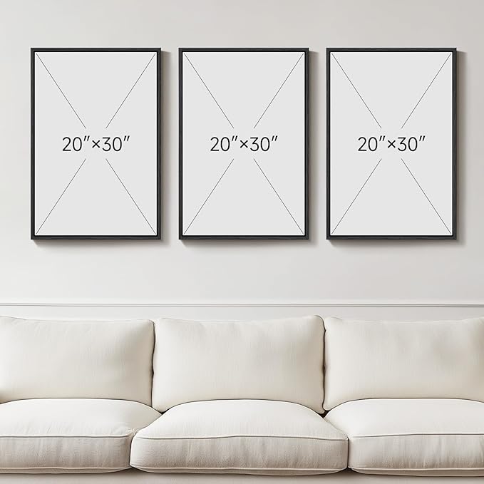 Large 3D Textured Framed Neutral Abstract Wall Art, 3 Piece Modern Artwork for Walls, Minimalist White Brown Geometric Wall Paintings for Living Room, Dining Room, Lounge, Bedroom Wall Decor 20x30 In