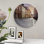 Poland's Historic Center Street Bone China Decorative Plate for Home Decor, Round Ceramic Decorative Dish with Stand Hook, Wall Hanging Ornament Plates for Office, Porcelain Plates 8inch