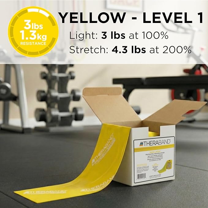 THERABAND Resistance Band 25 Yard Roll, Non-Latex Professional Elastic Stretch Bands for Upper & Lower Body Exercise Workouts, Physical Therapy, Lower Pilates, Flexibility, & Rehab, Dispenser Box