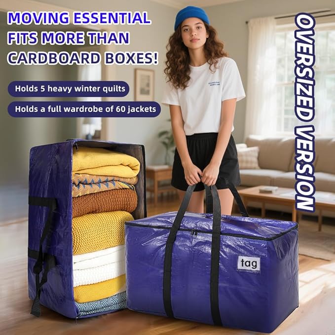 Cryster 4-Pack Extra Large Heavy-Duty Moving Bags – Storage Bags with Reinforced Handles & Durable Zippers, Sturdy Totes for Storage, Packing, and College Essentials