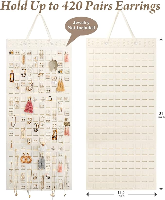 Extra Large Earring Organizer - Wall Mount Earring Holder for Up to 420 Pairs, Hanging Jewelry Organizer for Women & Girls