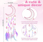 ElevateTech Pink Dream Catcher Wall Hanging Set, 2 Pcs Moon Star Pompom Feather Dreamcatcher Wall Decor Handmade Dream Catchers Boho Room Decor for Bedroom, Nursery Walls Art Birthday Gifts