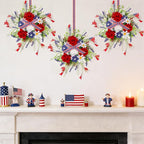8 PCS Mini Patriotic American Cabinet Wreaths Small Red White and Blue Floral Wreath for Front Door with Ribbon Roses Daisy Forsythia July Independence Day Hanging Wreath for Porch Wall Window Decor