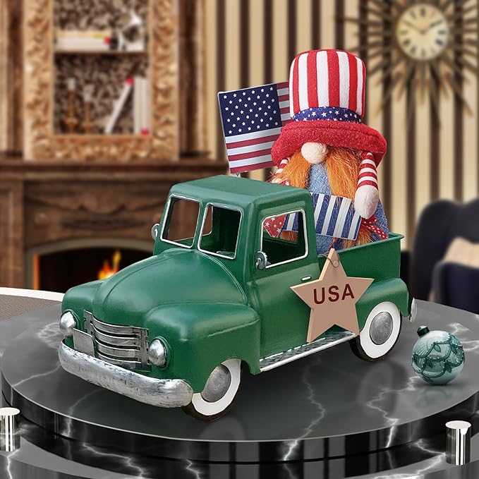 Farmhouse Green Truck Decor, Metal Pickup Trucks Planter, Vintage Old Truck Desktop Storage Car Model for Home Indoor and Outdoor Table Center Decor
