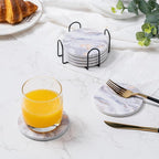 Hoewina 6Pcs Drink Coasters with Holder, Marble Style Ceramic Drink Coaster, Absorbent Coasters Set Suitable for Kinds of Cups, Modern Style Coasters for Coffee Table, 4 Inches（Style 8）