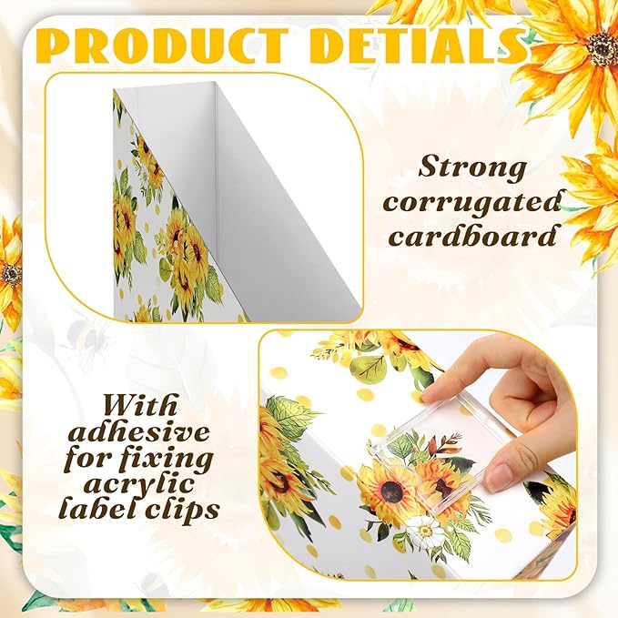 AmazingSpark Set of 4 Sunflower Magazine Holder Decorative Foldable Magazine Storage Boxes with Acrylic Label Holders Coquettish Boho Organizer for Office Home Organization Storage
