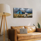 Farmhouse Barn Wall Art Cow Pictures Wall Decor Rustic Blue Barn Landscape Kitchen Wall Decor Country Wildflower Meadow Field Canvas Prints Artwork for Living Room Dining Room Home Decoration 20x40"