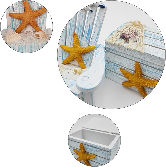 2 Pack Wooden Handmade Mini Chair Box Beach Decor Nautical Theme Decoration for Home Office Desk (Starfish)