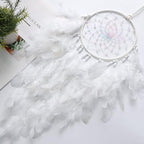 Dremisland White Feathers Dream Catcher Wall Hanging Elegant Wall Art Room Decoration for Windows Balcony Bedroom Wedding Party Gift for Girls and Kids (with Lights)
