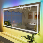 LOAAO 60”X40“ RGB LED Bathroom Mirror with Lights, Large, Anti-Fog, Dimmable Smart Lighted Bathroom Vanity Mirror, Multiple Light Modes, RGB Backlit + Front Light, Memory Function, Tempered Glass