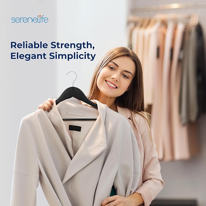 SereneLife 10-Pack Wooden Coat Hangers – Durable Suit Hangers with 360° Swivel Hook & Notches – Slim Design for Sweater, Shirts, Jackets, Dresses, and More