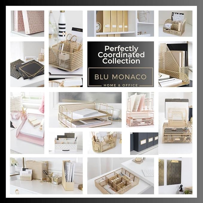 BLU MONACO | Cardboard Magazine File Holder Set of 4 Gold White Stripes | Vertical Magazine File Holder with Label Slots | Standing File Holder and Cardboard Bins for Shelves Desk Classroom