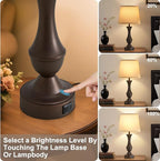 Luvkczc 22" Table Lamp Set of 2 - Vintage Brown Bedside Lamp with Beige Fabric Shade, Dimmable, USB C+A Ports, Nightstand Lamp for Living Room Bedroom (Bulb Included)