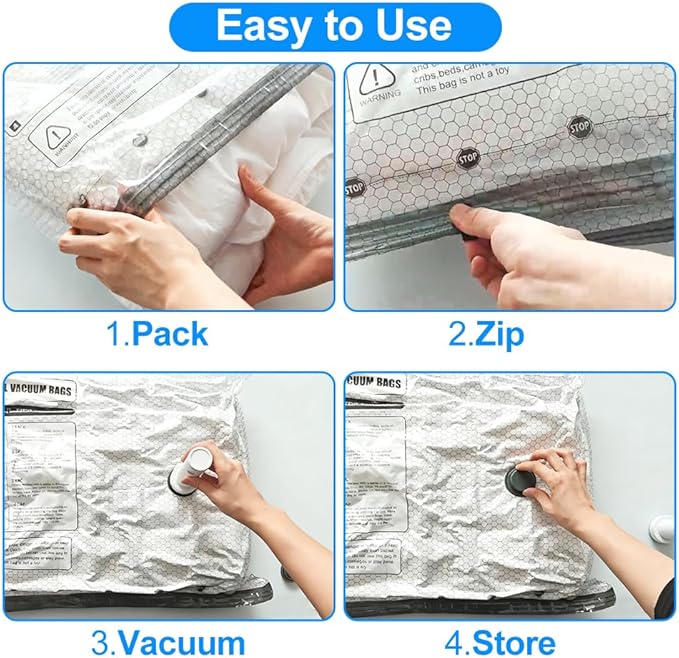 Vacuum Seal Bags 12-Pack with Wireless Pump, 4 Large/4 Medium/4 Sizes, Reusable Storage for Clothes Travel, Luggage & Suitcases, Portable Space Saver