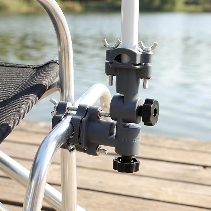 Levemolo Fishing Chair Umbrella Stand Adjustable Knob Fishing Rod Holder Bracket with Bait Tray 6.10X4.72X1.49In Outdoor Umbrella Stand Holder for Beach Chair