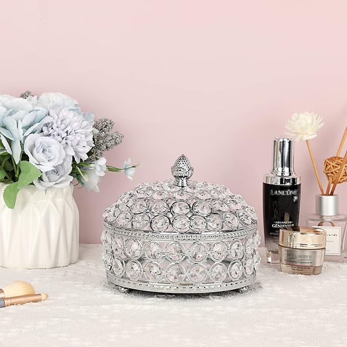 Hipiwe Crystal Mirrored Jewelry Box Trinket Organizer Box Luxury Decorative Ring Box Earrings Storage Holder Keepsake Box Birthday Christmas Gift for Women, X-Large