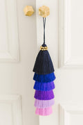 Multi-Colored Layered Large Cotton Tassel with Hanging Loop for Furniture Décor, Home or Handbag Accessory (Blue)