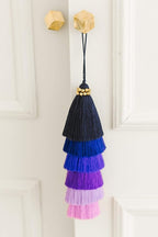 Multi-Colored Layered Large Cotton Tassel with Hanging Loop for Furniture Décor, Home or Handbag Accessory (Blue)