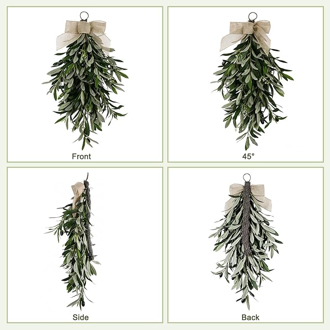 22" Artificial Olive Branch Swag, 1-Pack Realistic Greenery Swag with Olive Fruit/Green Leaves/Artificial Flowers, Seasonal Olive Branch Wreath for Front Door, Indoor & Outdoor Decor