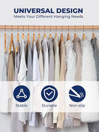 Smartor Wooden Hangers 10 Pack, Solid Wood Coat Hanger for Closet, Heavy Duty Wood Hangers for Suits, Shirts, Dresses, with 360° Rose Gold Hook, Non Slip Pant Bar, Natural