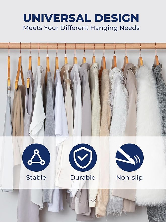 Smartor Wooden Hangers 20 Pack, Solid Wood Coat Hanger for Closet, Heavy Duty Wood Hangers for Suits, Shirts, Dresses, with 360° Rose Gold Hook, Non Slip Pant Bar, Natural