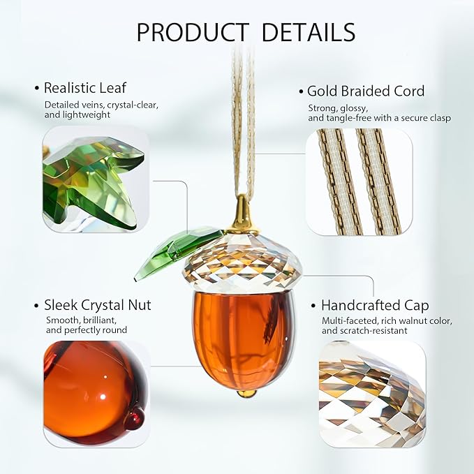 Crystal Acorn Christmas Tree Hanging Ornament Glass Acorn Hanging Ornament Transparent Sun Catcher for Home Window Outdoor Garden