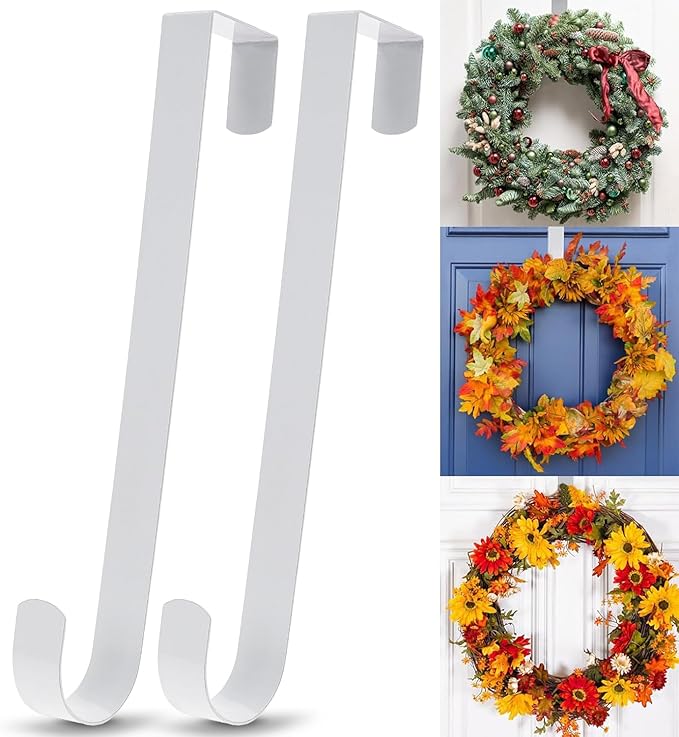 12 in Wreath Hanger for Front Door 2 Pack White Wreath Hangers Over The Door Wreaths Hanger Hook Christmas Wreaths Hook Decorative Halloween Easter Hangers Sturdy Home Hanging Wide