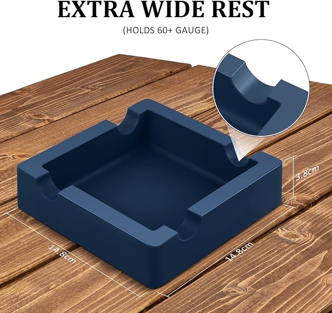 Cigar Ashtray with Large Wide Rests Suit for Any Gauge Cigars,Silicone Cigar Ashtrays for Outdoors Indoor Patio Outside,Unbreakable/Burn-resistant/Non-slip Ashtray (Navy Blue)