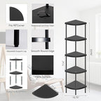 Qupui 5 Tier Plastic Corner Shelf Stand, 54” Tall 90° Right Angle Corner Bookshelf, Multipurpose Plant Display Rack, Home Organizer Shelves for Bedroom Living Room Office Balcony, Black
