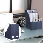 Gueevin Set of 6 Magazine File Holders, Sturdy Cardboard Desk Magazine Organizer with Gold Label Slots, Foldable File Folder Rack for Home Office Classroom Library(Blue)